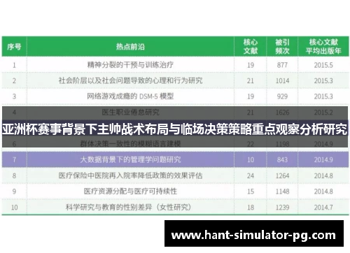 亚洲杯赛事背景下主帅战术布局与临场决策策略重点观察分析研究