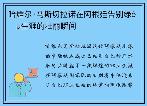 哈维尔·马斯切拉诺在阿根廷告别绿茵生涯的壮丽瞬间